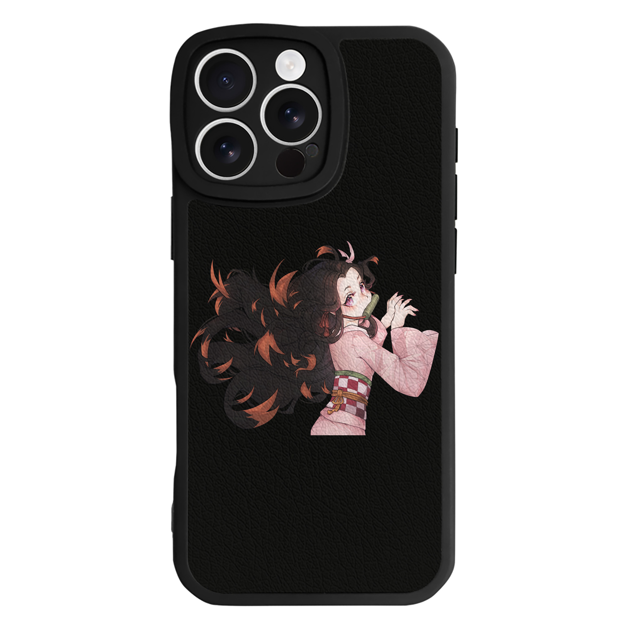 （画像用） 鬼滅の刃（きめつのやいば）竈門 禰󠄀豆子／かまど ねずこ Kamado Nezuko 【iPhone 16シリーズ対応】シリコンスマホケース（レザー調） 材質：シリコン
